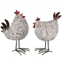STANDING CHICKENS BROWN/WHITE RESIN AND METAL