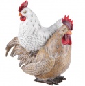 PAIR OF CHICKENS WHITE AND BROWN RESIN