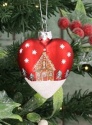 GISELA GRAHAM MATT RED GLASS HEART WITH GINGERBREAD HOUSE