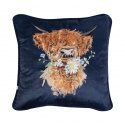 WRENDALE DESIGNS EMBROIDED CUSHION DAISY COO HIGHLANDER COW