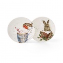 WRENDALE DESIGNS COUPE PLATES SET 0F 2 CHRISTMAS ROBIN & BUNNY
