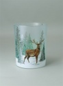 GISELA GRAHAM GLASS STAG SNOW SCENE TEA LIGHT HOLDER SMALL