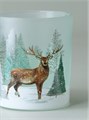 GISELA GRAHAM GLASS STAG SNOW SCENE TEA LIGHT HOLDER LARGE