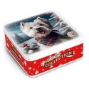 CAMPBELLS EMBOSSED TIN SHORTBREAD FINGERS WESTIE WITH TARTAN